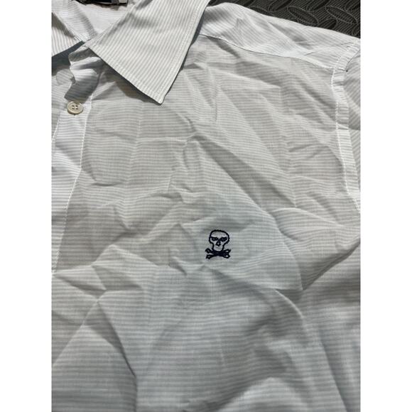 Prada White Blue Button Down Shirt Fits Mens Large Dressy Classic With Flaw - Picture 2 of 11